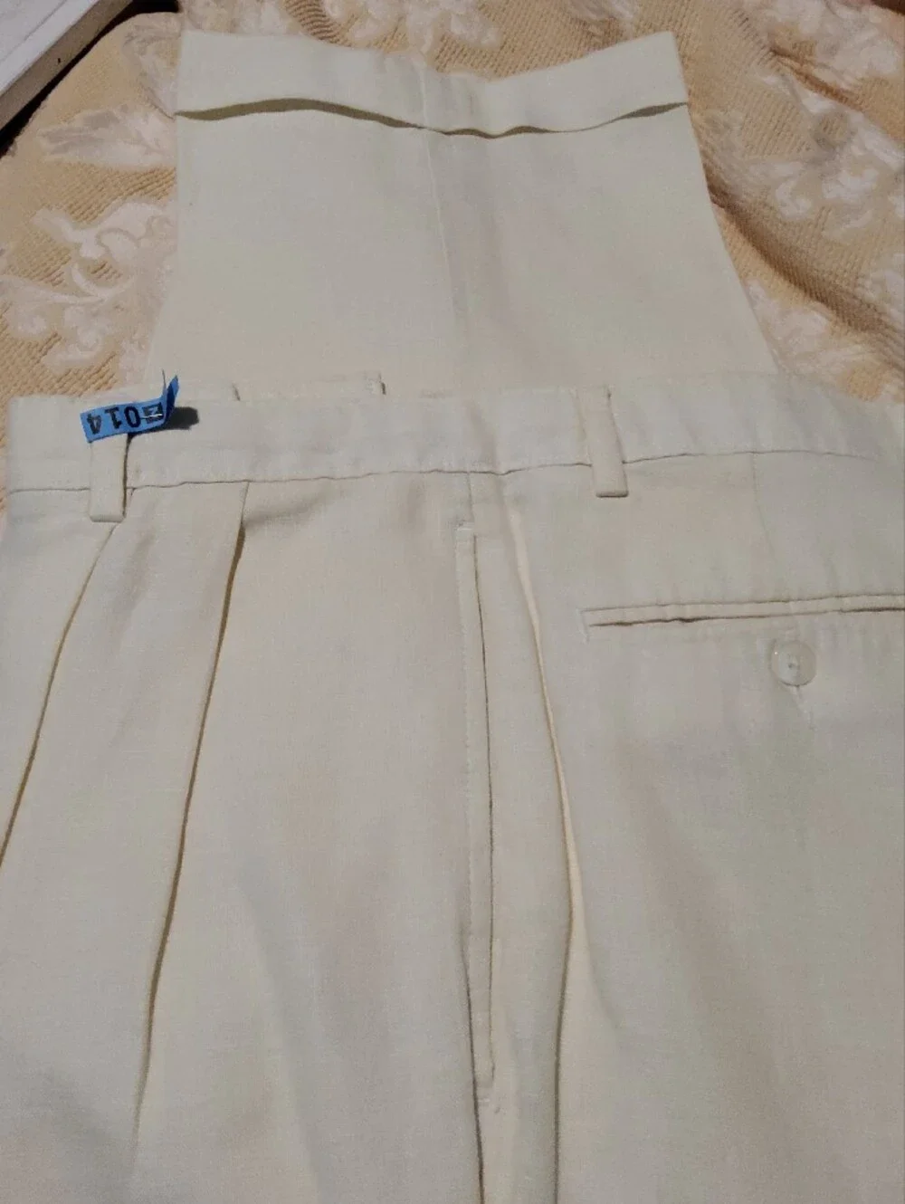 Men's Cream Pleated Dress Pants by